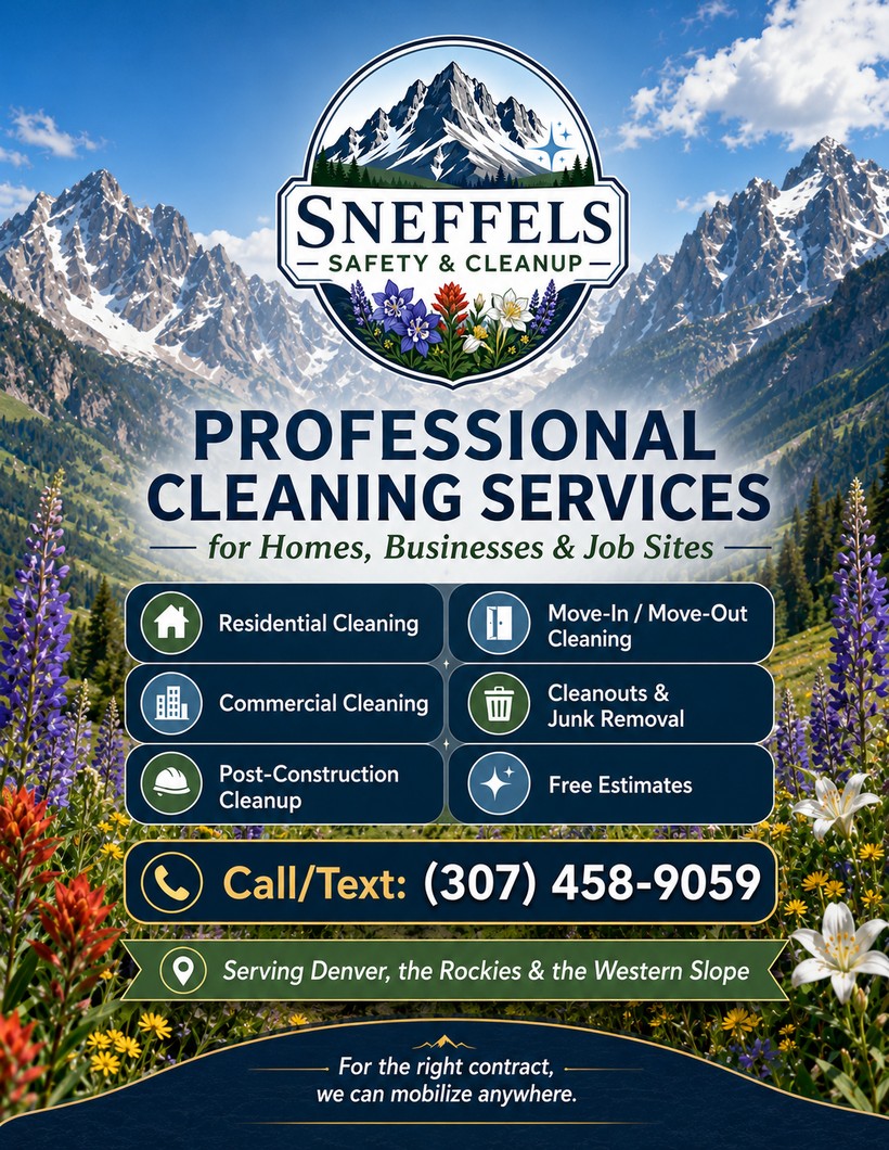 Sneffels Safety & Cleanup regionwide cleaning services flyer
